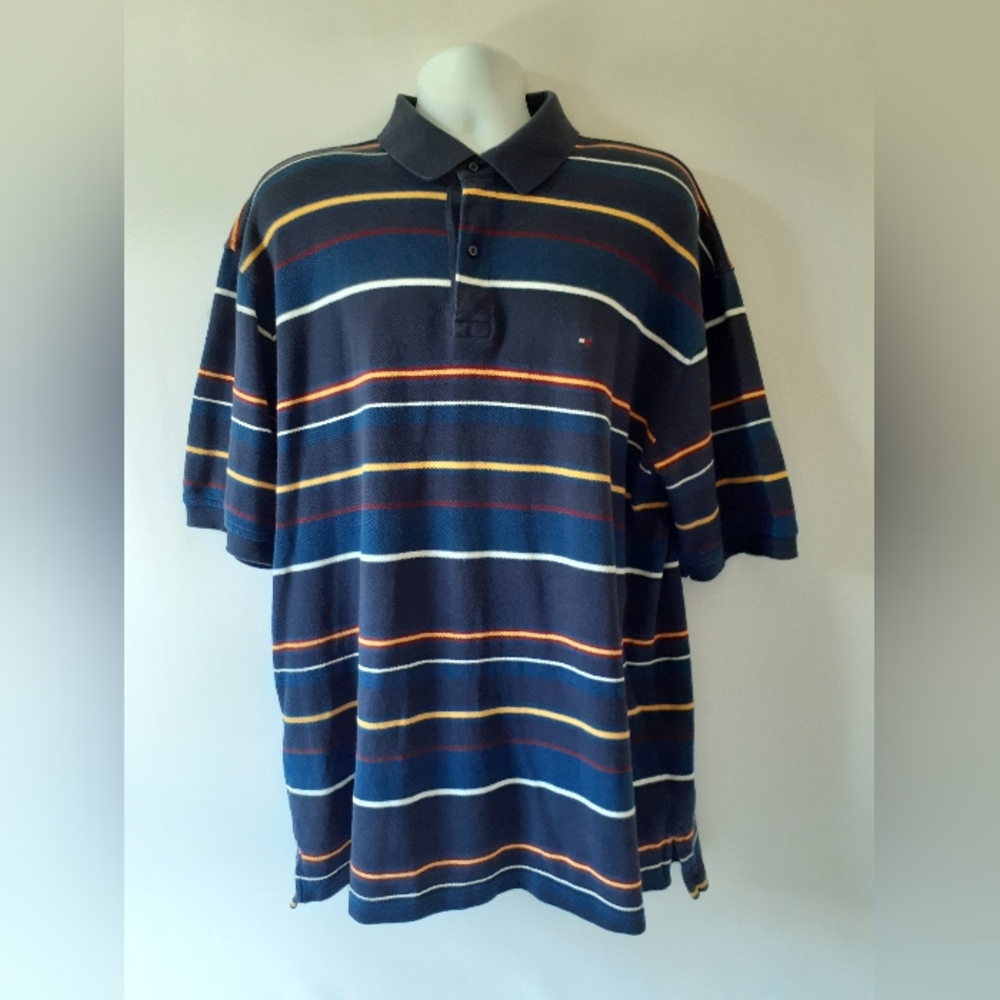 Tommy Hilfiger men's multicolored stripe short sleeve golf polo shirt size 2XL